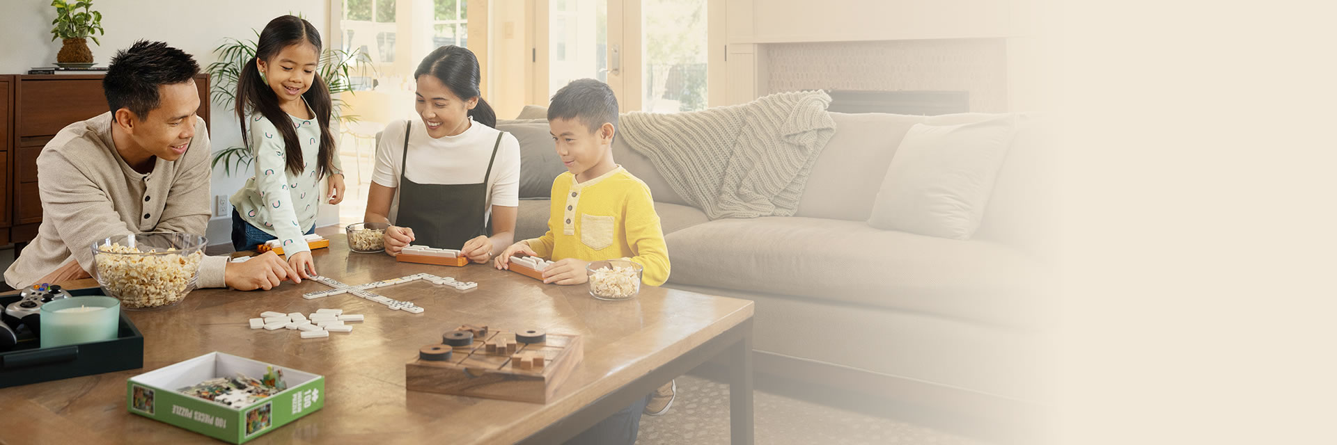 Family playing board game