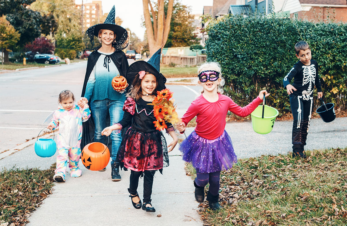 Kids in the neighborhood trick or treating